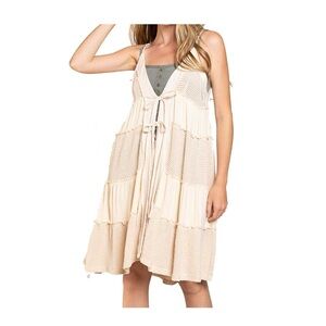 POL Boho Women’s Open Sleeveless Tie Front Distressed Ruffle Dress Coverup NWOT